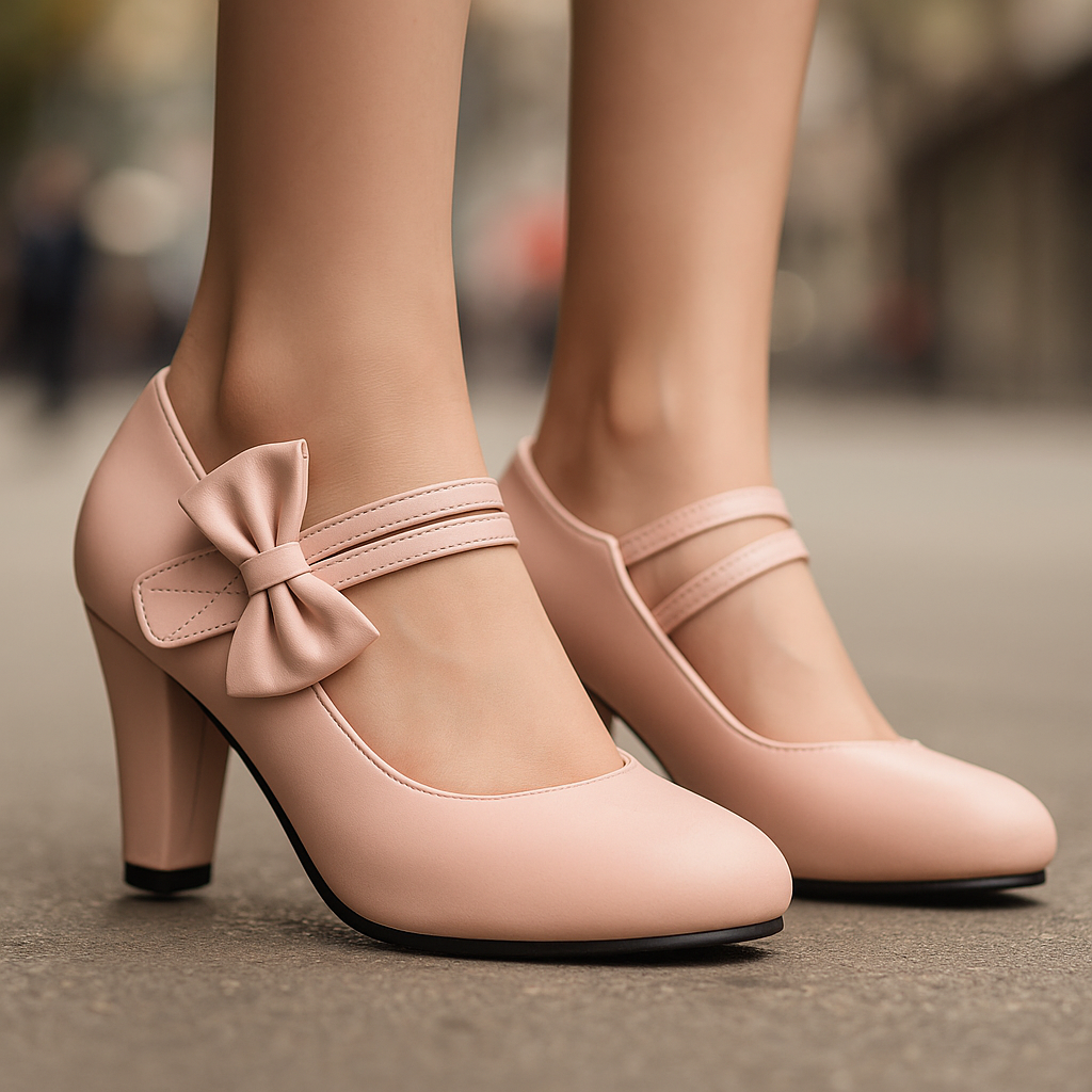 Women's Elegant Bow Accent Block Heel Pumps