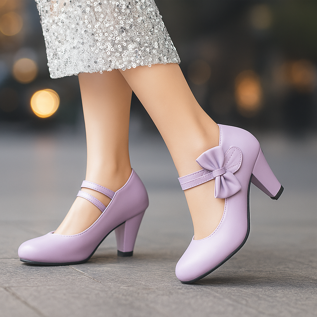 Women's Elegant Bow Accent Block Heel Pumps