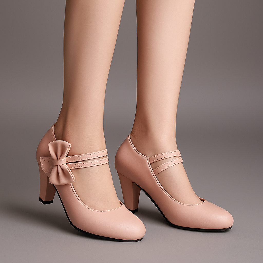 Women's Elegant Bow Accent Block Heel Pumps