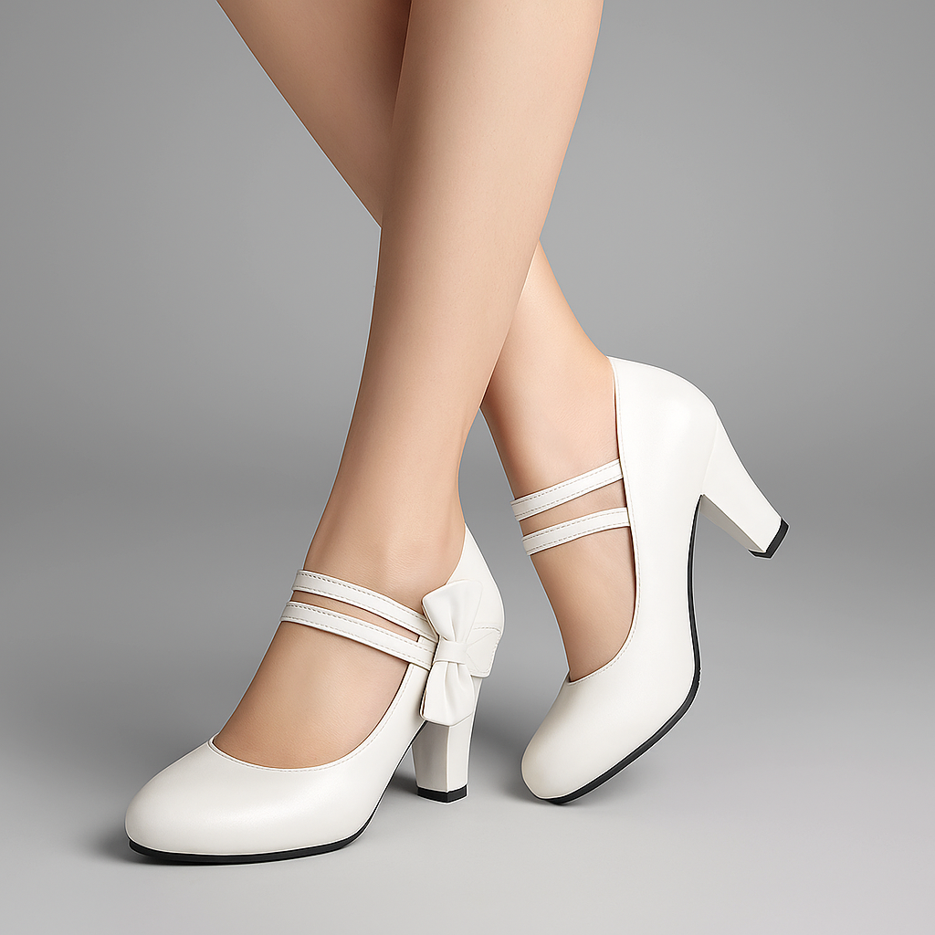 Women's Elegant Bow Accent Block Heel Pumps