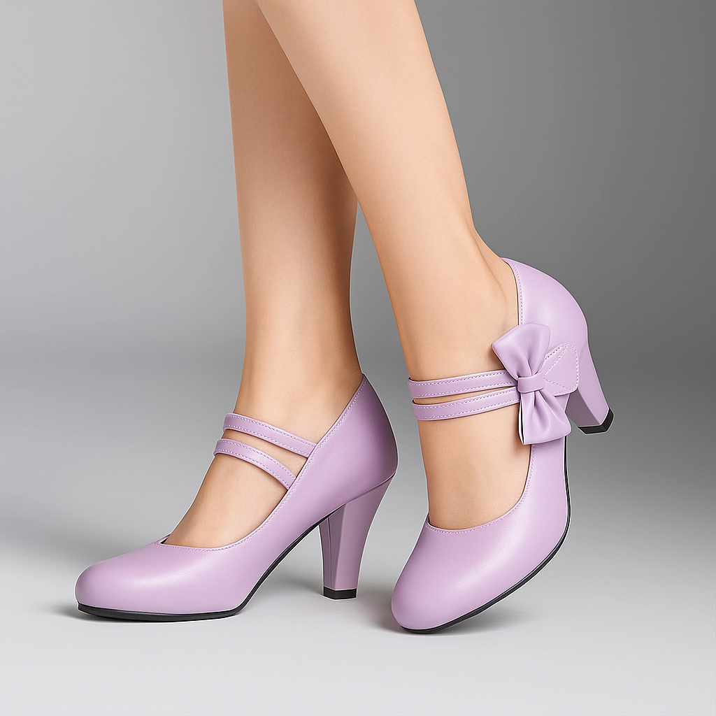 Women's Elegant Bow Accent Block Heel Pumps