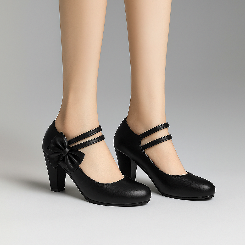 Women's Elegant Bow Accent Block Heel Pumps