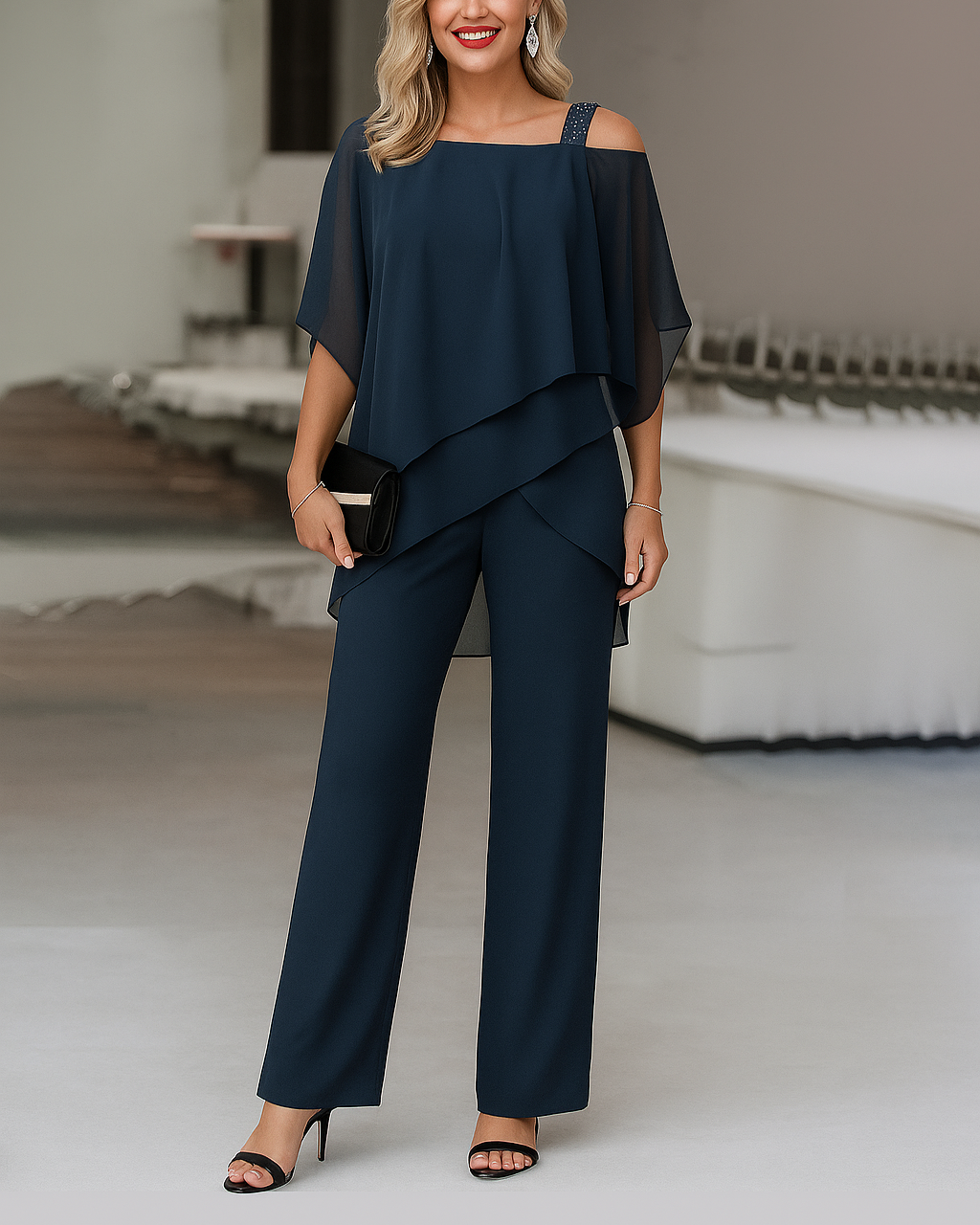 Women's Elegant Cold-Shoulder 2-Piece Set