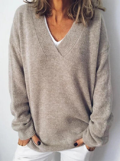 Women's Elegant Oversized V-Neck Knit Sweater