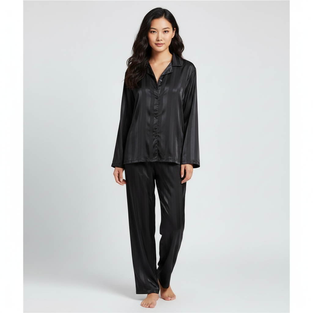 Women's Elegant Satin Set with Top and Long Trousers