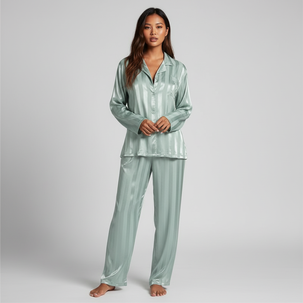 Women's Elegant Satin Set with Top and Long Trousers