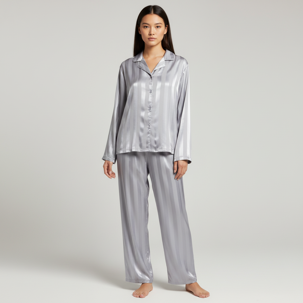 Women's Elegant Satin Set with Top and Long Trousers