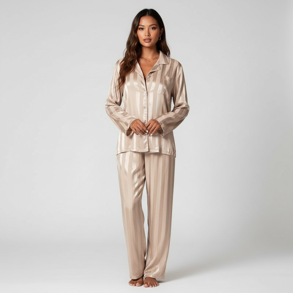 Women's Elegant Satin Set with Top and Long Trousers