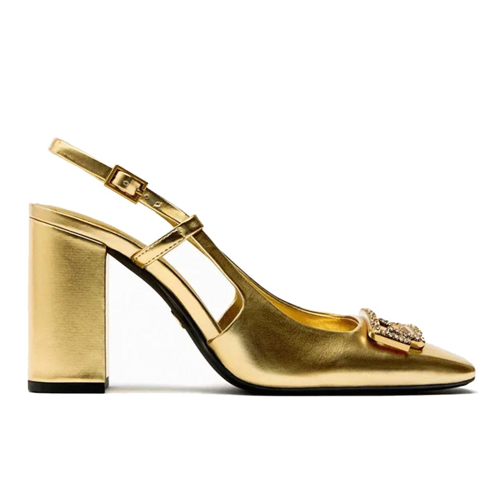 Women's Elegant Slingback High Heels with Rhinestone Block Heel