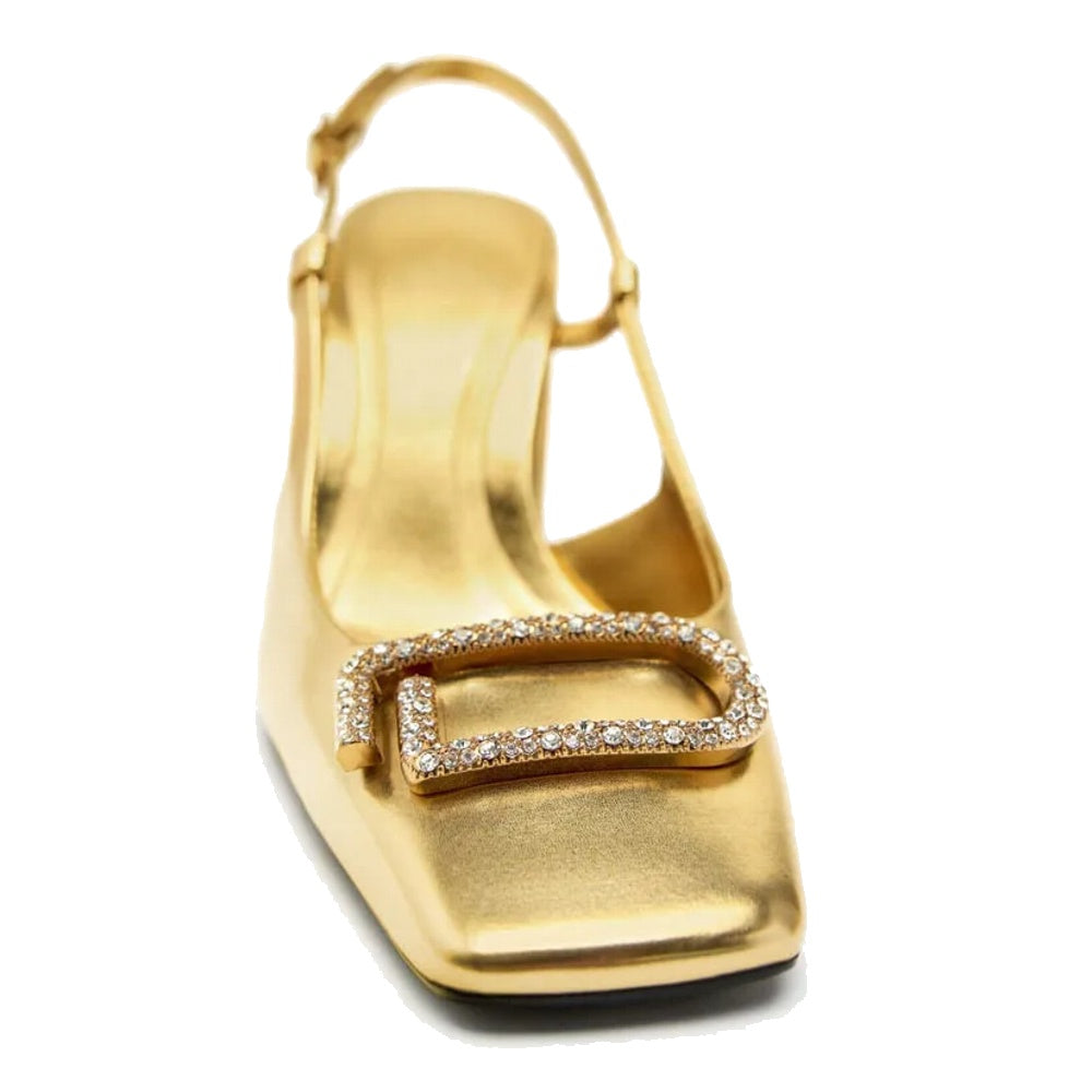 Women's Elegant Slingback High Heels with Rhinestone Block Heel