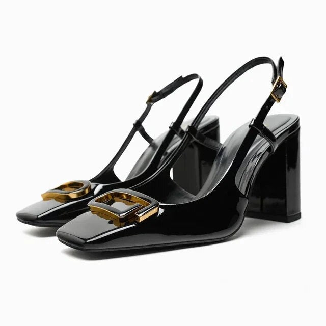 Women's Elegant Slingback High Heels with Rhinestone Block Heel
