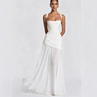 Women's Elegant Wedding Dress with Tailored Ruffles and Flowing Chiffon Skirt