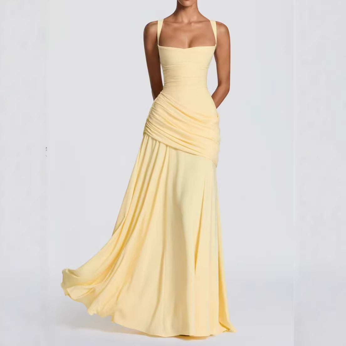 Women's Elegant Wedding Dress with Tailored Ruffles and Flowing Chiffon Skirt