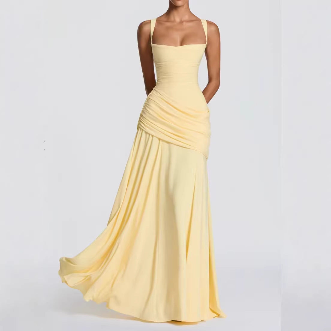 Women's Elegant Wedding Dress with Tailored Ruffles and Flowing Chiffon Skirt