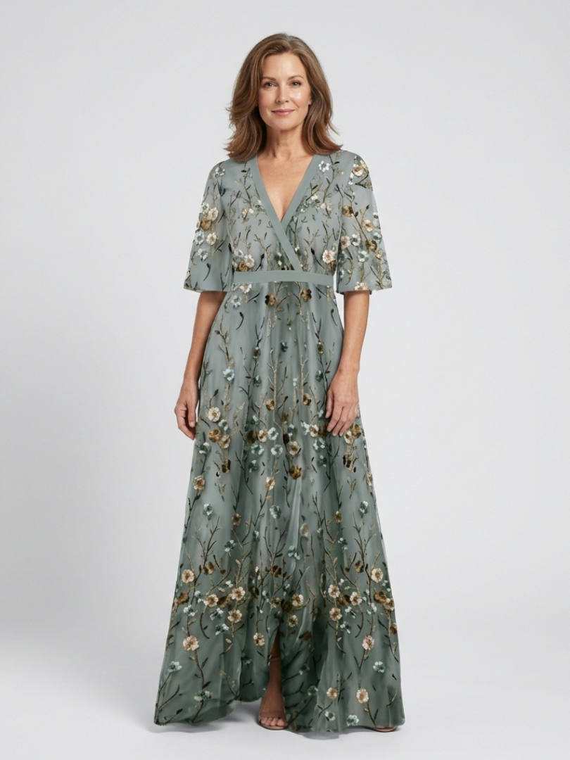 Women's Embroidered Wrap Maxi Dress