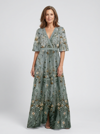 Women's Embroidered Wrap Maxi Dress