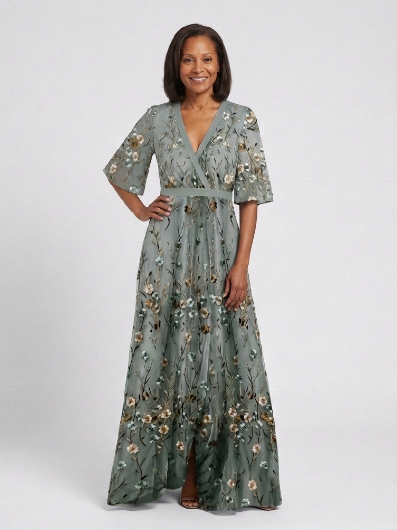 Women's Embroidered Wrap Maxi Dress