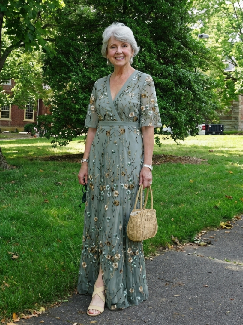 Women's Embroidered Wrap Maxi Dress