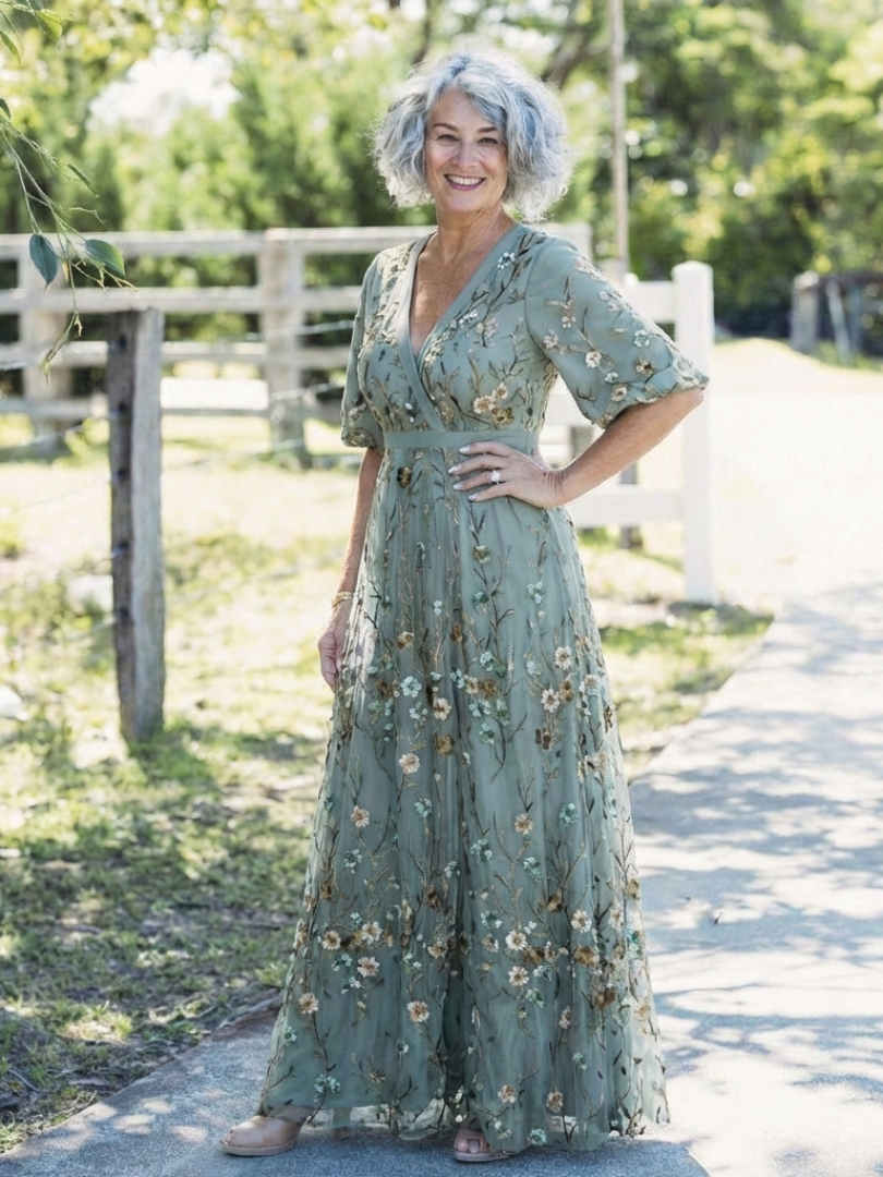 Women's Embroidered Wrap Maxi Dress