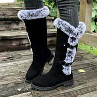 Women's Faux Suede Plush-Lined Buckle Knee High Boots