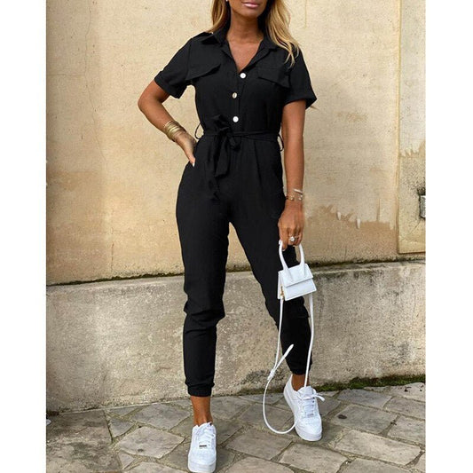Women's Fitted Belted Jumpsuit - Autumn Edition