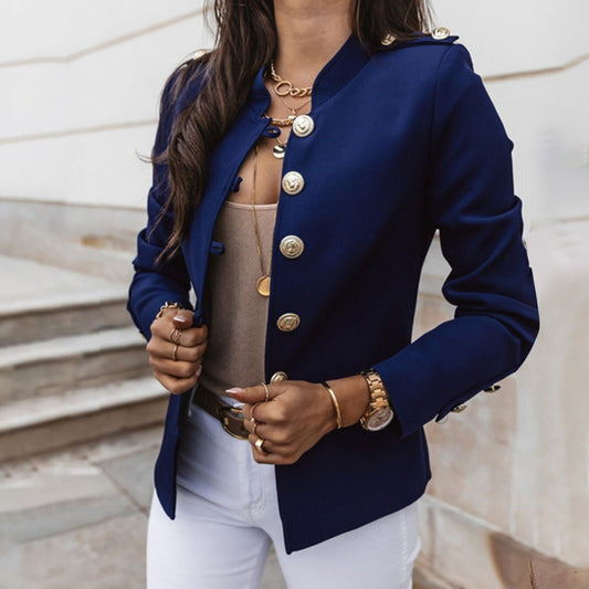 Women's Fitted Blazer Jacket with Front Buttons