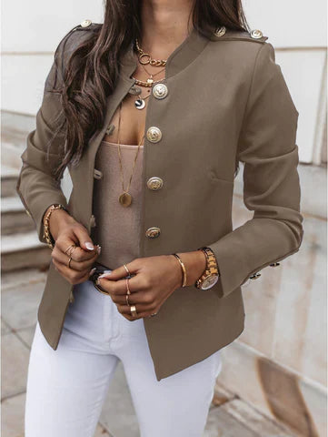 Women's Fitted Blazer Jacket with Front Buttons