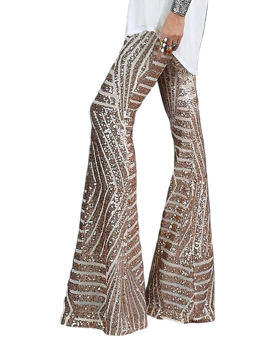 Women's Flared Trousers with Glittery Pattern
