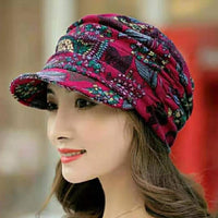 Women's Floral Pleated Short-Brim Cap - Warm and Stylish