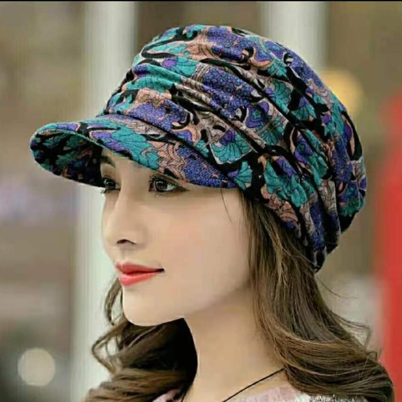 Women's Floral Pleated Short-Brim Cap - Warm and Stylish