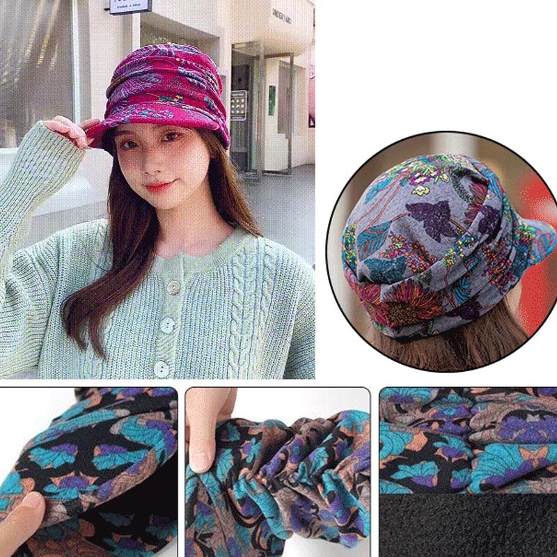 Women's Floral Pleated Short-Brim Cap - Warm and Stylish