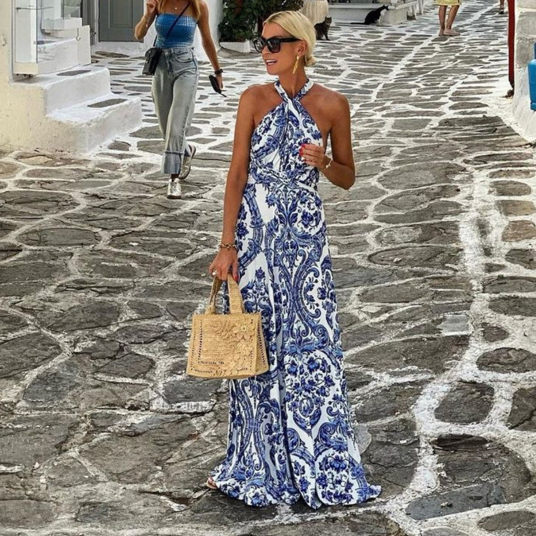 Women's Floral Print Halter Maxi Dress