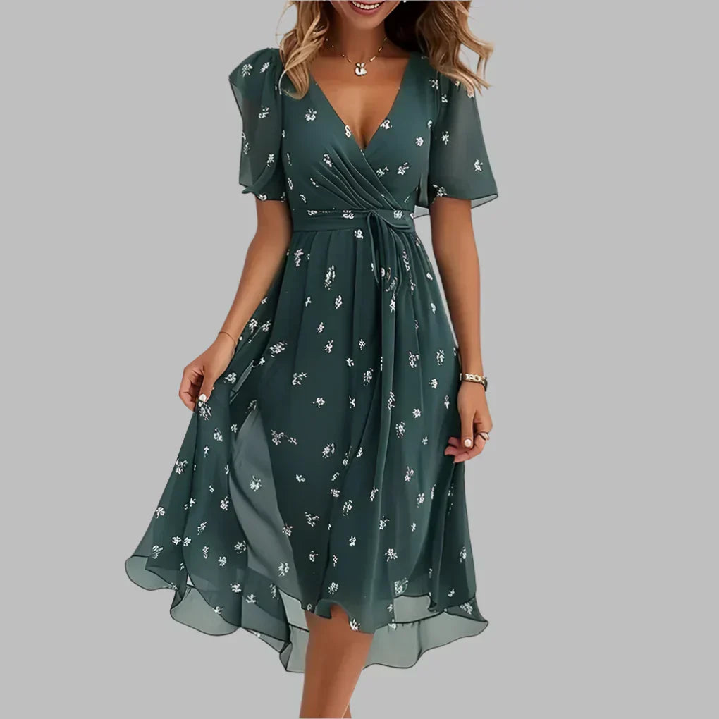Women's Floral Ruched Midi Dress