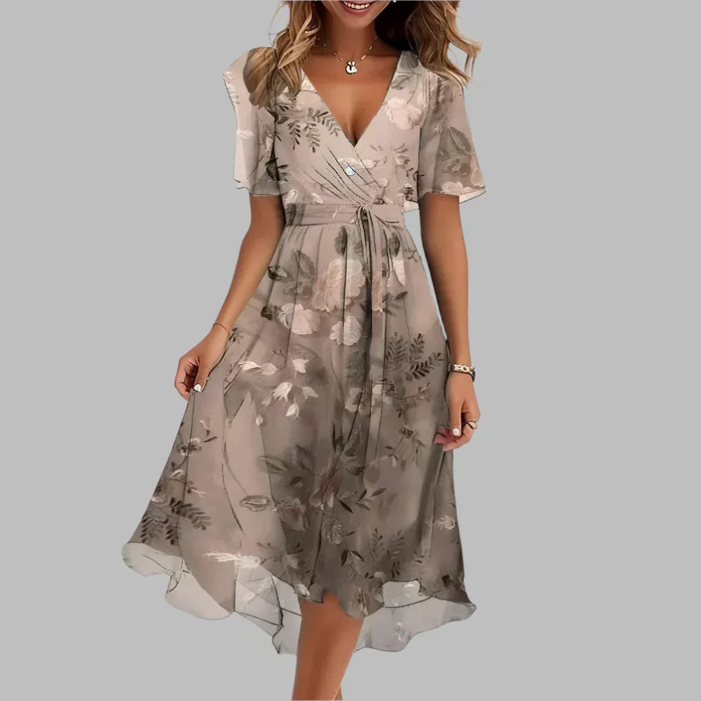 Women's Floral Ruched Midi Dress