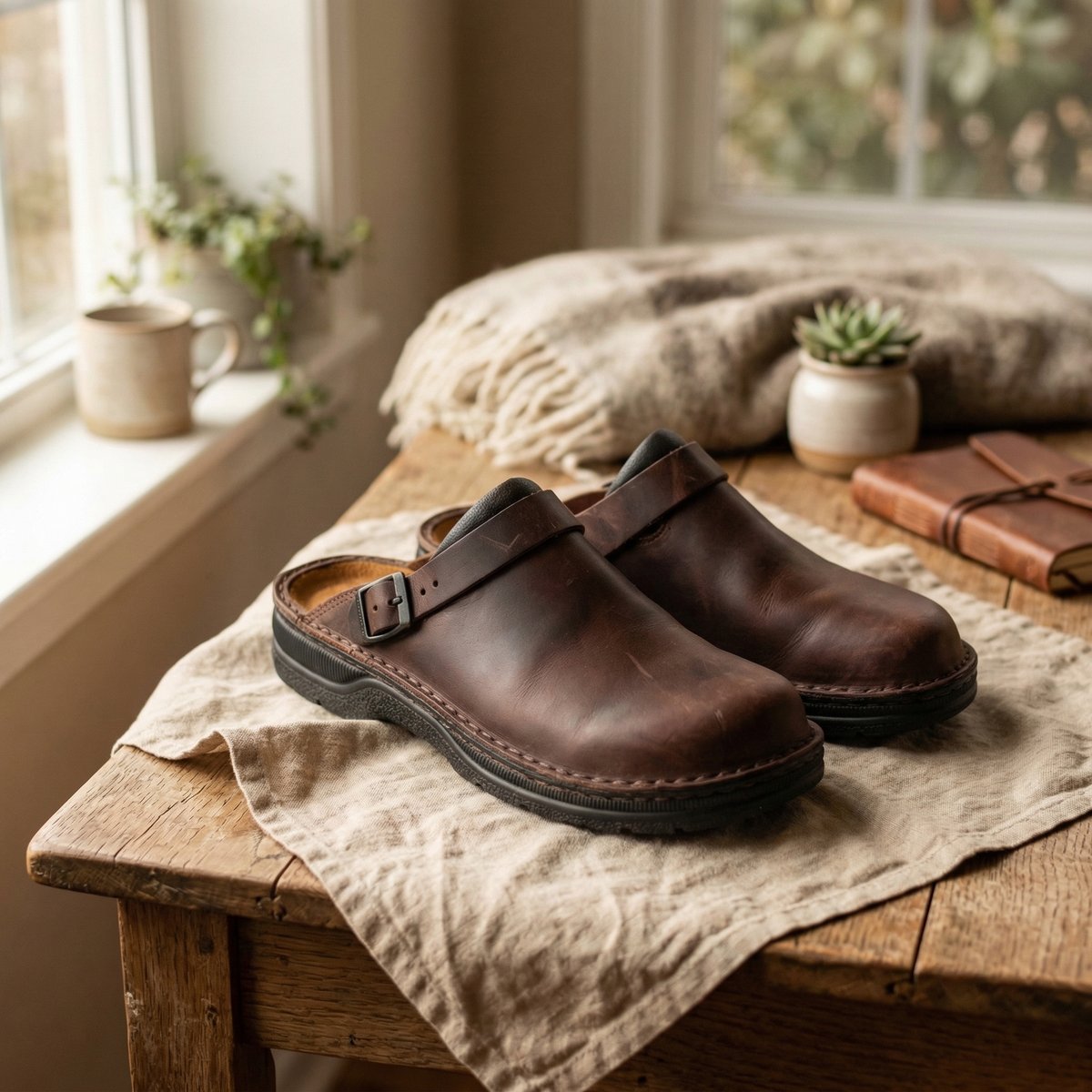 Women's Full-Grain Leather Slip-On Clog Boots