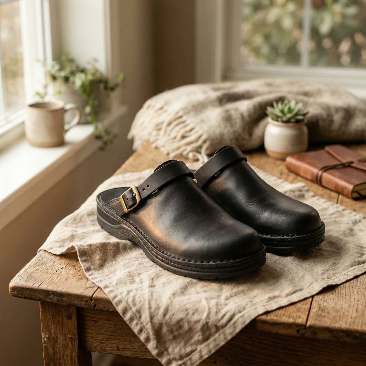 Women's Full-Grain Leather Slip-On Clog Boots