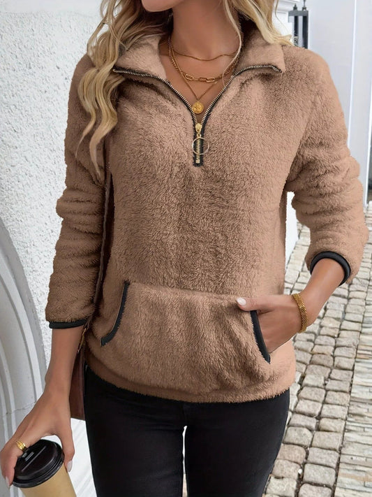 Women's Half-Zip Fuzzy Sweater