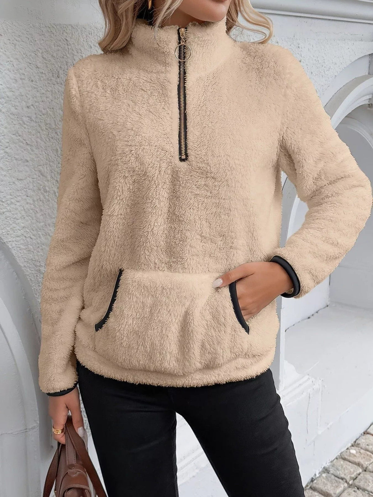 Women's Half-Zip Fuzzy Sweater
