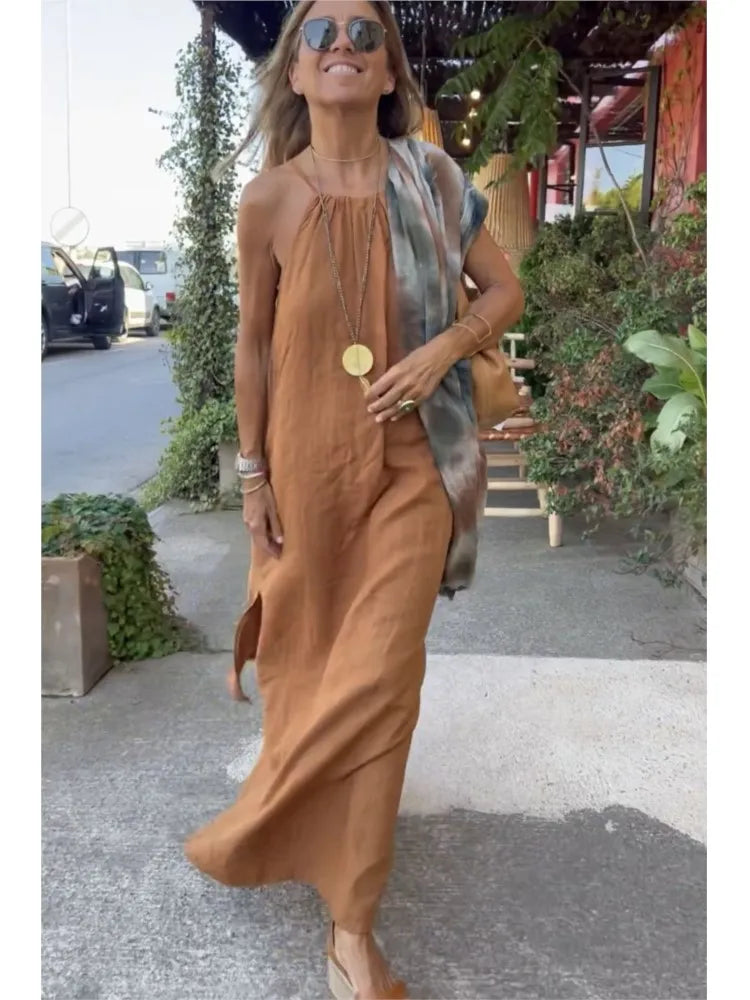 Women's Halter Neck A-Line Maxi Dress