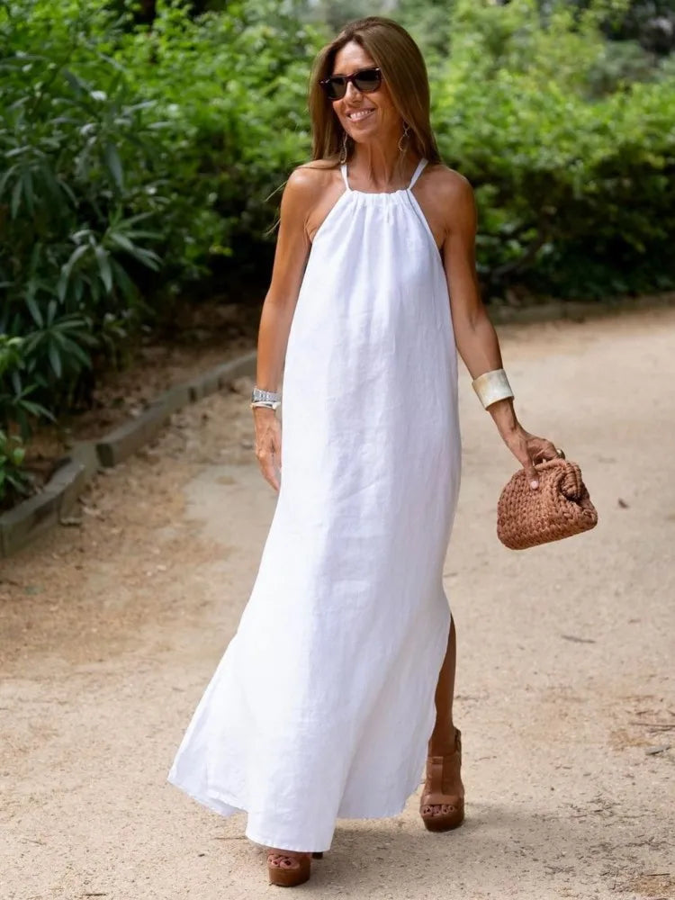 Women's Halter Neck A-Line Maxi Dress