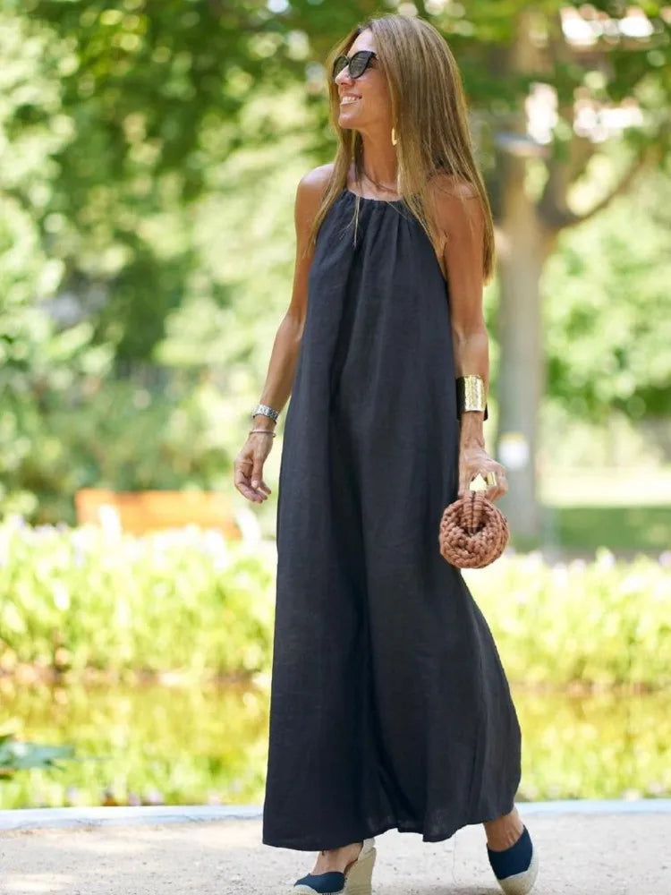 Women's Halter Neck A-Line Maxi Dress