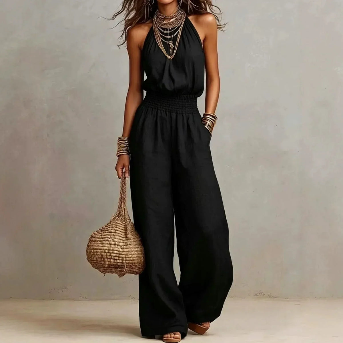 Women's Halter Neck Wide Leg Jumpsuit