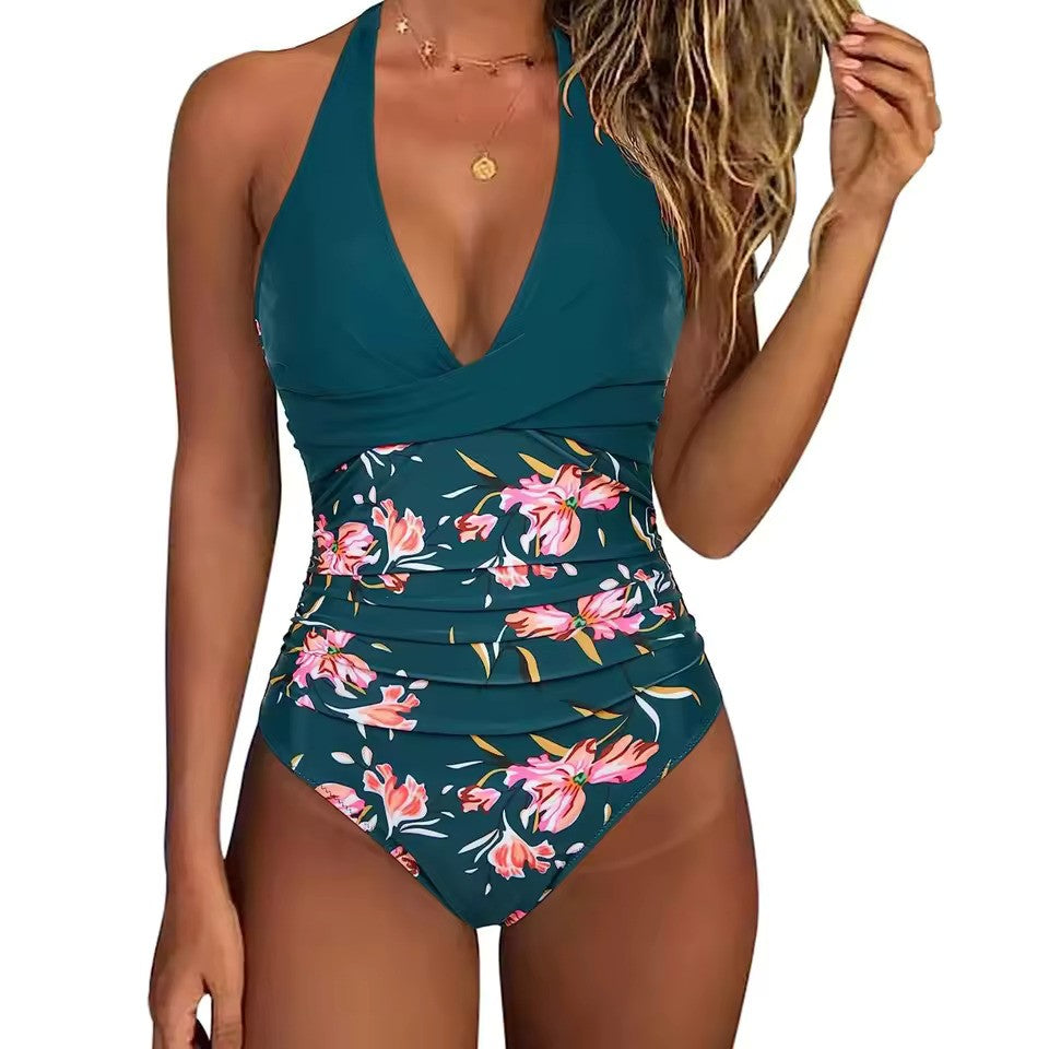 Women's Halterneck Tropical One-Piece Swimsuit