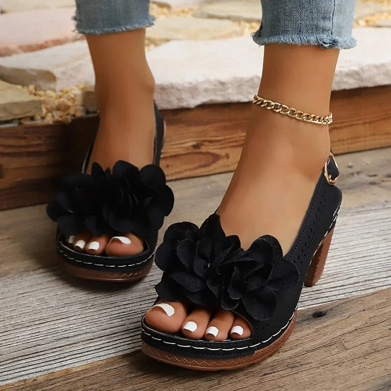 Women's Heeled Sandals with Adjustable Strap and Cushioned Insole