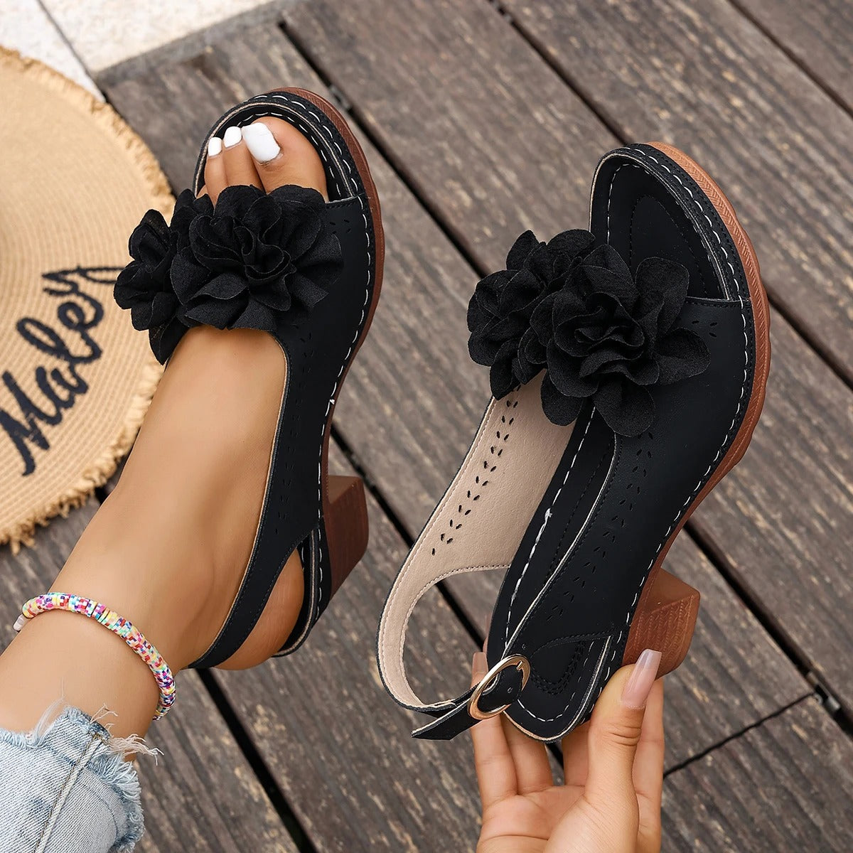 Women's Heeled Sandals with Adjustable Strap and Cushioned Insole
