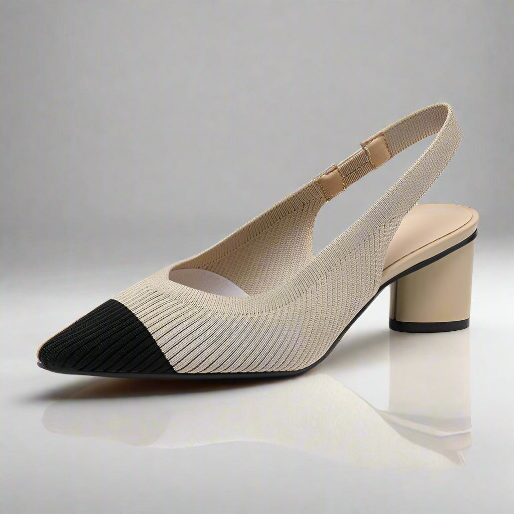 Women's High-Heeled Slingback Shoes in Soft Knit Texture