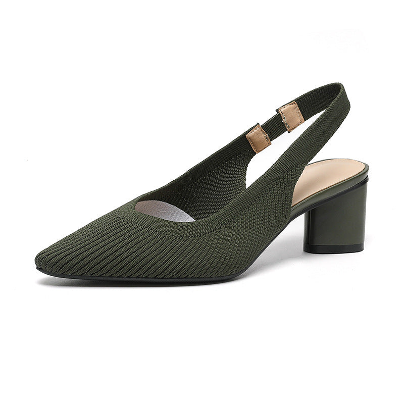 Women's High-Heeled Slingback Shoes in Soft Knit Texture