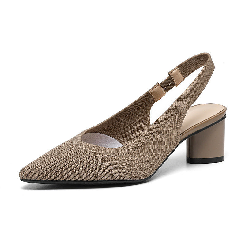 Women's High-Heeled Slingback Shoes in Soft Knit Texture