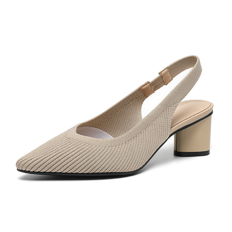 Women's High-Heeled Slingback Shoes in Soft Knit Texture