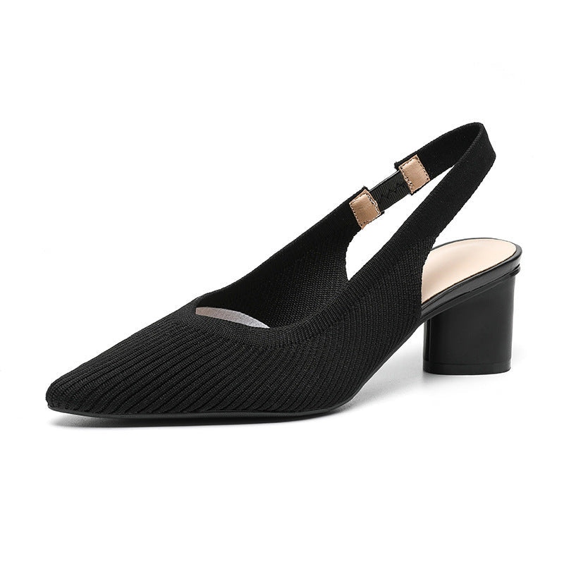 Women's High-Heeled Slingback Shoes in Soft Knit Texture